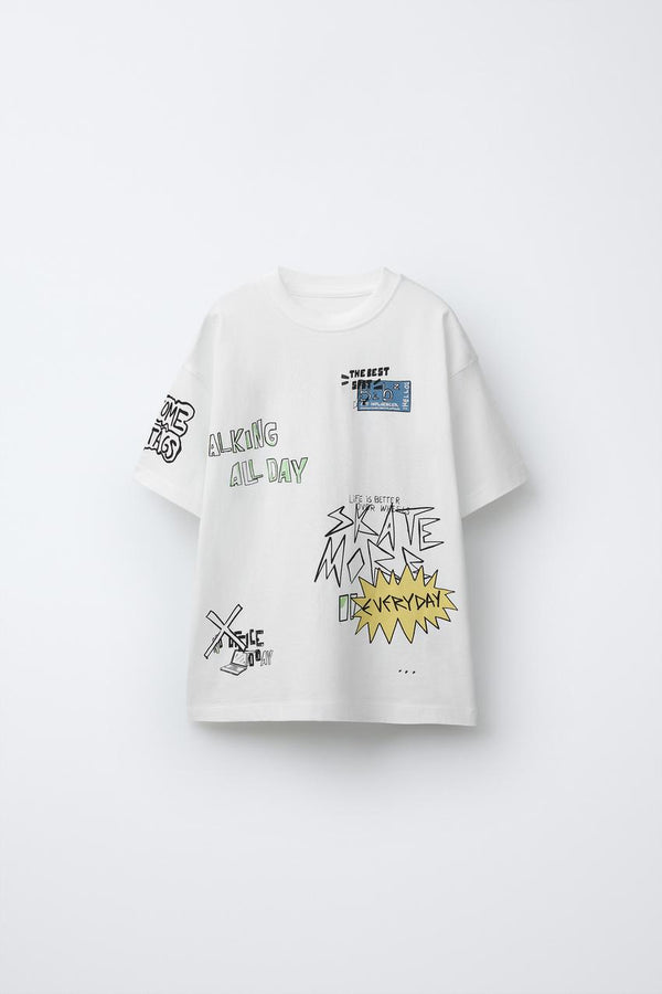 ZARA White SKATE PRINT T-SHIRT