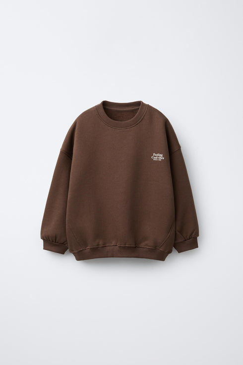 ZARA BROWN BASIC SLOGAN SWEATSHIRT