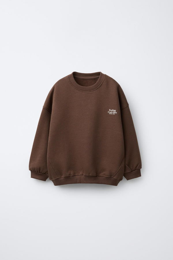 ZARA BROWN BASIC SLOGAN SWEATSHIRT
