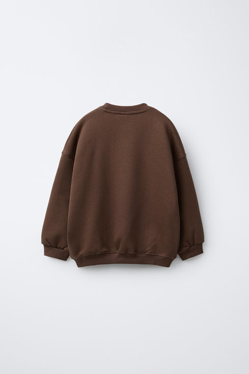 ZARA BROWN BASIC SLOGAN SWEATSHIRT