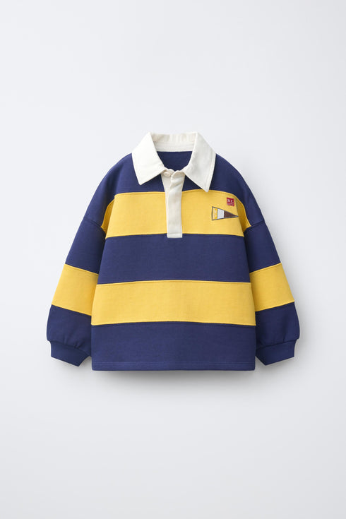 ZARA STRIPED POLO SHIRT WITH PATCHES