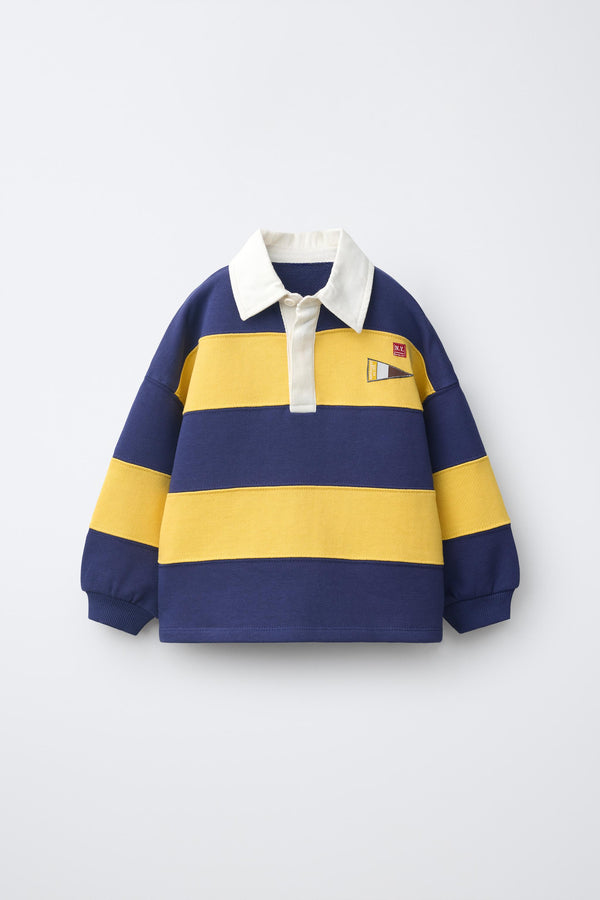 ZARA STRIPED POLO SHIRT WITH PATCHES