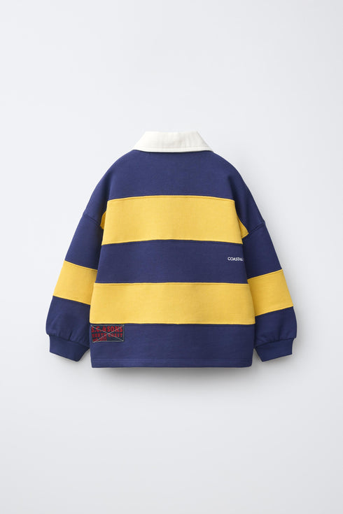 ZARA STRIPED POLO SHIRT WITH PATCHES
