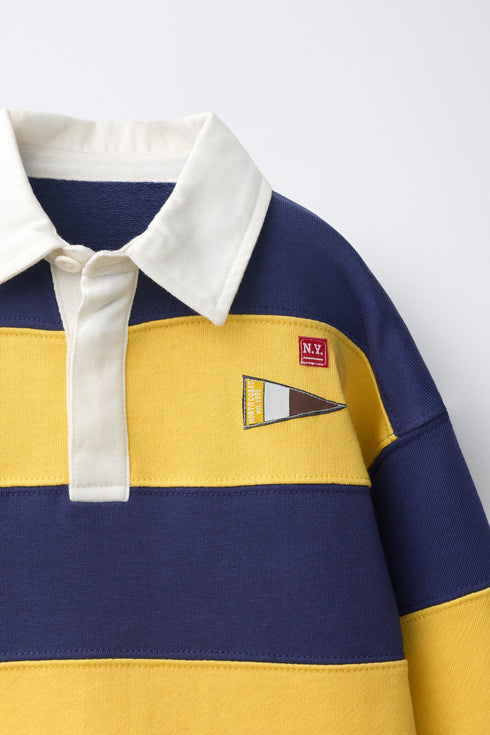ZARA STRIPED POLO SHIRT WITH PATCHES