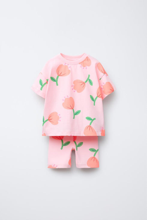 ZARA PRINTED T-SHIRT AND CYCLING LEGGINGS SET