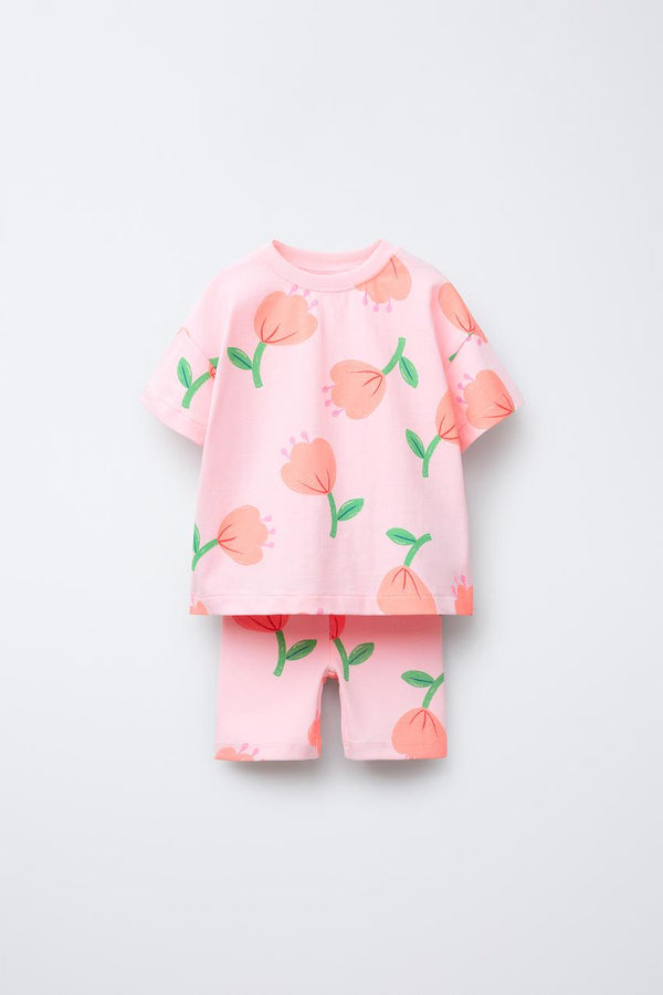 ZARA PRINTED T-SHIRT AND CYCLING LEGGINGS SET