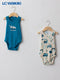LC Waikiki Blue Crew Neck Printed Cotton Baby Boy Snap Bodysuit 2-Pack
