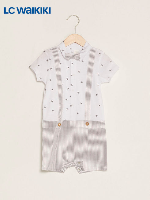 LC Waikiki White Shirt Collar Short Sleeve Printed Baby Boy Jumpsuit
