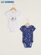 LC Waikiki White Crew Neck Short Sleeve Printed Cotton Unisex Baby Snap Bodysuit 2-Pack