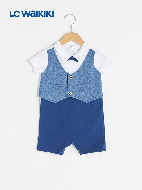 LC Waikiki White Polo Neck Short Sleeve Bow Tie Detailed Baby Boy Jumpsuit