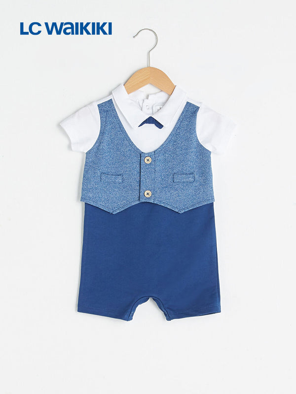 LC Waikiki White Polo Neck Short Sleeve Bow Tie Detailed Baby Boy Jumpsuit