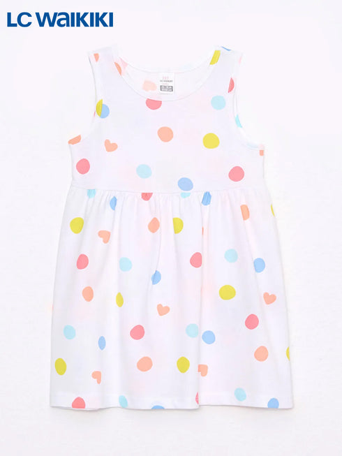 LC Waikiki Ecru Crew Neck Printed Baby Girl Dress