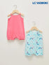 LC Waikiki Pink Square Neck Strap Printed Baby Girl Jumpsuit 2-Pack