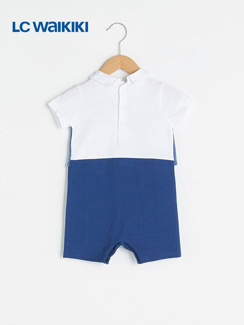 LC Waikiki White Polo Neck Short Sleeve Bow Tie Detailed Baby Boy Jumpsuit