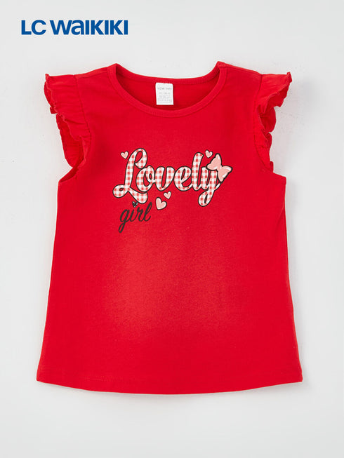 LC Waikiki Ecru Crew Neck Printed Baby Girl Tank Top 2-Pack
