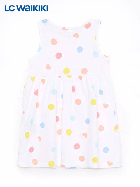 LC Waikiki Ecru Crew Neck Printed Baby Girl Dress