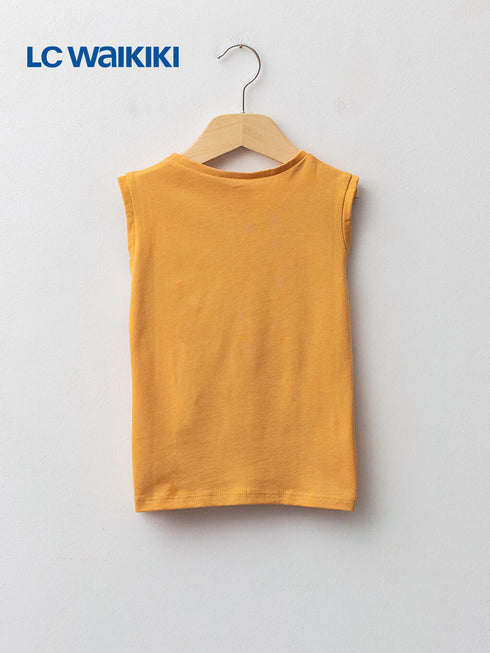 LC Waikiki Yellow Crew Neck Mickey Mouse Printed Cotton Baby Boy Tank Top