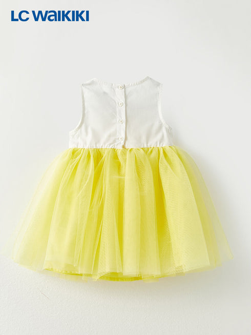 LC Waikiki Ecru Crew Neck Printed Baby Girl Dress