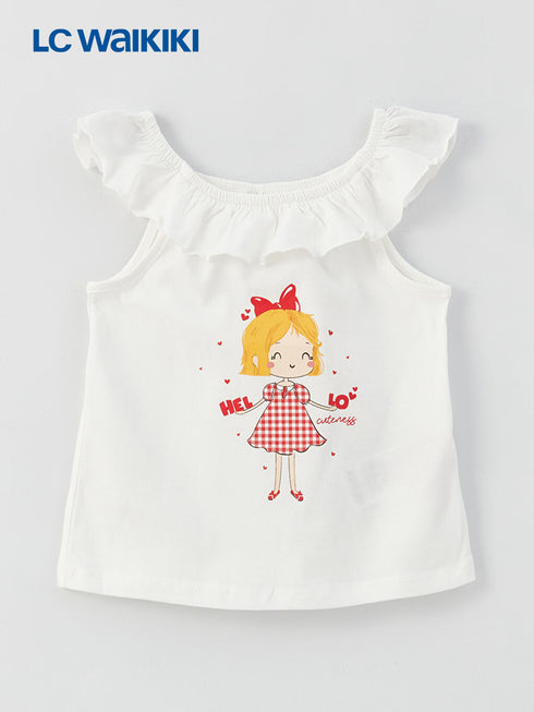 LC Waikiki Ecru Crew Neck Printed Baby Girl Tank Top 2-Pack