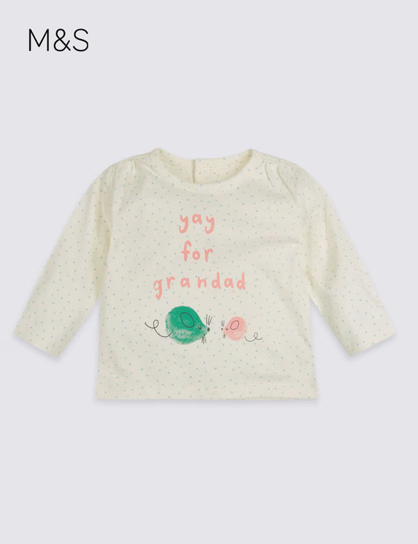 M&S Pure Cotton Yay for Grandad Top