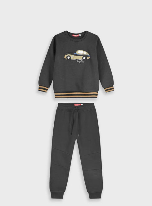 Sweatshirt jumpsuit with embroidery SET | CHARCOAL