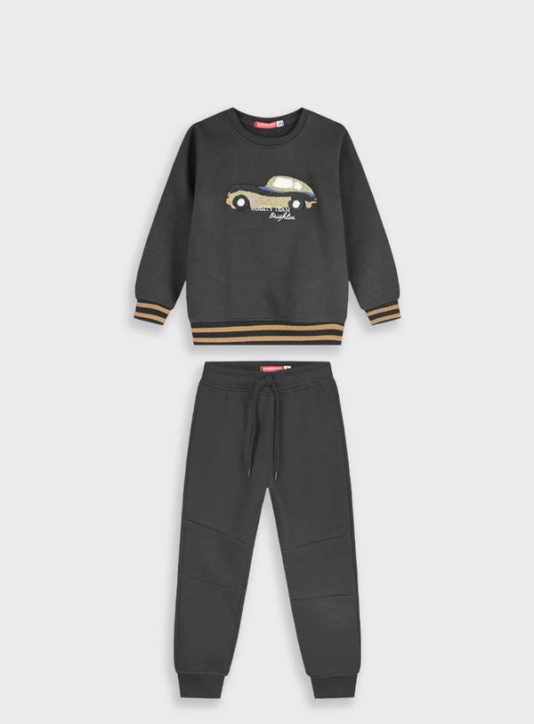 Sweatshirt jumpsuit with embroidery SET | CHARCOAL