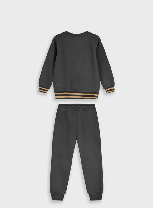 Sweatshirt jumpsuit with embroidery SET | CHARCOAL