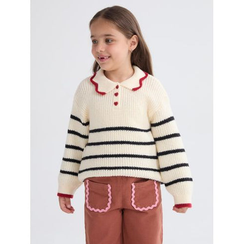 LC Waikiki Polo Neck Striped Girl's Knitwear Sweater