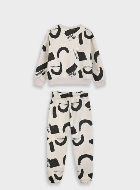 Fleece tracksuit set with print for girls | CREAM