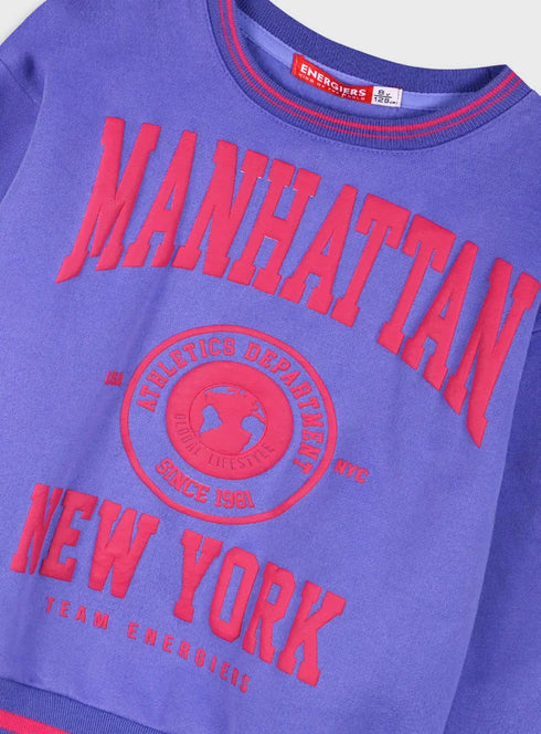 Fleece tracksuit set with print for girls | PURPLE