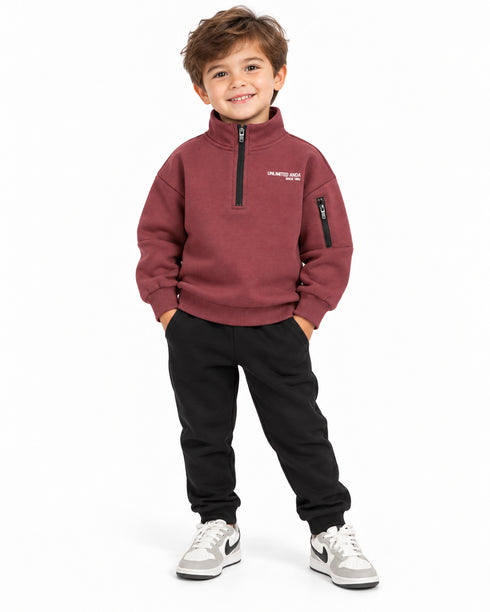 Next FUNNEL ZIP NECK Shirt- REGULAR FIT - Chándal - burgundy red