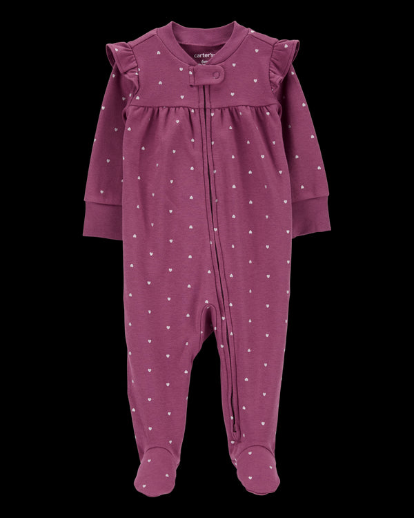 CARTER'S BABY GIRL HEART 2 WAY ZIP COTTON SLEEPERS PYJAMAS