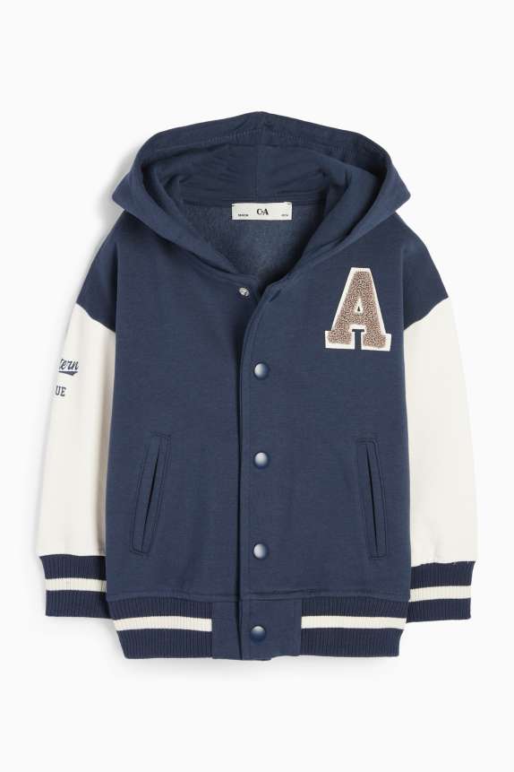 Varsity jacket with hood