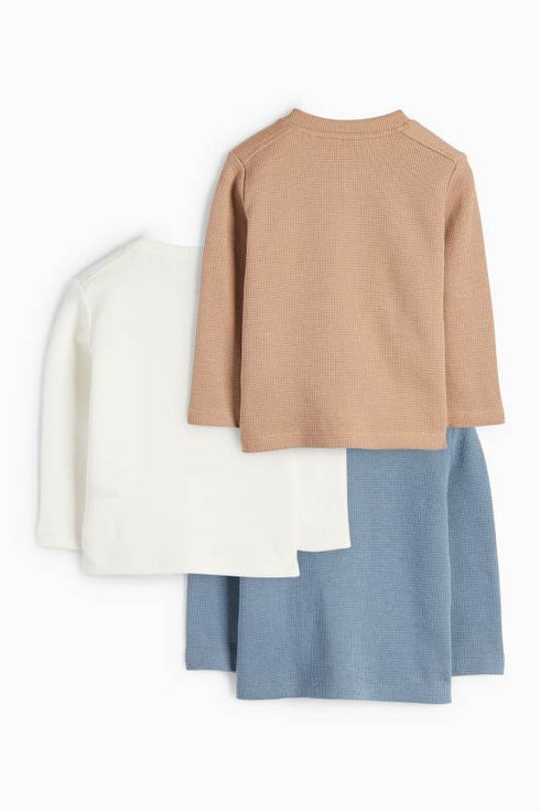 Set of 3 - baby long-sleeved tops - textured finish