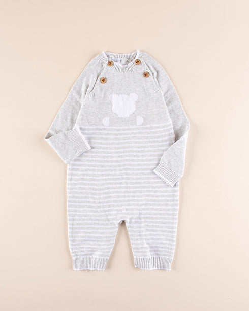 Baby Knitted Winter Romper | Warm Woolen Bodysuit for Newborn Boys & Girls | Soft Grey Teddy Design Jumpsuit