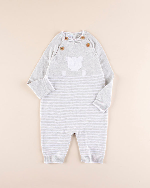Baby Knitted Winter Romper | Warm Woolen Bodysuit for Newborn Boys & Girls | Soft Grey Teddy Design Jumpsuit