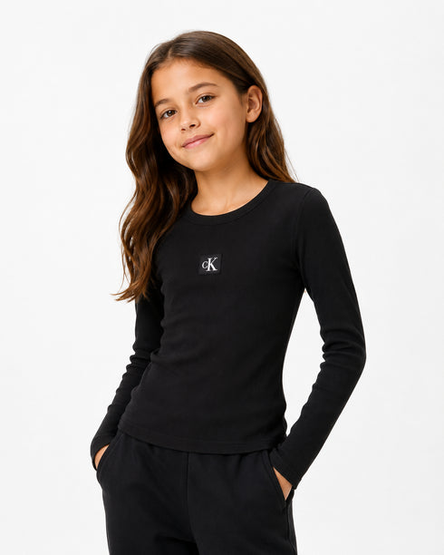 Calvin Klein Girls Black Long Sleeve Logo Top