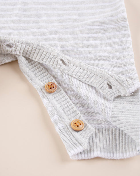 Baby Knitted Winter Romper | Warm Woolen Bodysuit for Newborn Boys & Girls | Soft Grey Teddy Design Jumpsuit