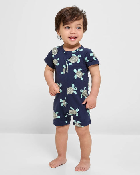 Baby Organic Cotton Zip Romper - Turtles