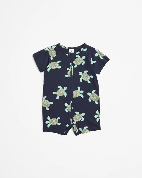 Baby Organic Cotton Zip Romper - Turtles