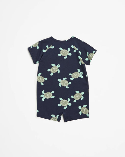 Baby Organic Cotton Zip Romper - Turtles