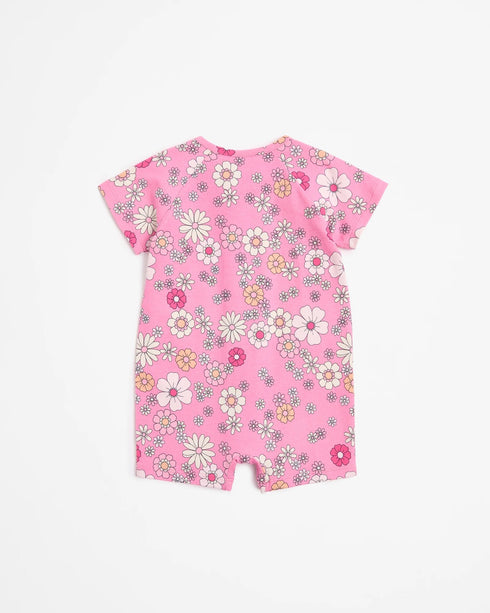Baby Organic Cotton Zip Romper - Flowers Pink