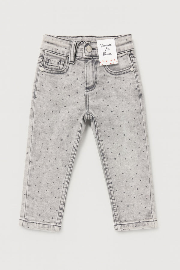 Girls Grey Polka Dot Jeggings | Stretch Denim Look Pants for Kids | Soft & Comfortable Baby Girls Trousers