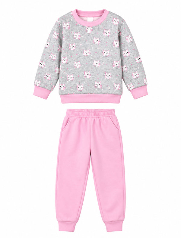 Girls Cat Print Sweatshirt & Jogger Set
