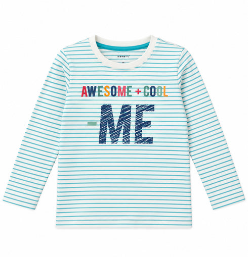 Name It Kids Boys Striped Long Sleeve T-Shirt – Aqua & White