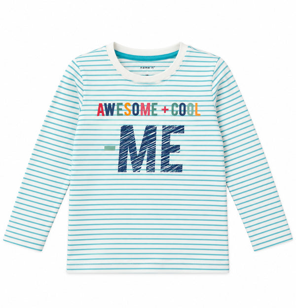 Name It Kids Boys Striped Long Sleeve T-Shirt – Aqua & White