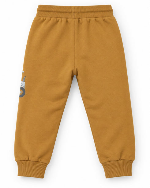 Mustard Yellow Kids Jogger Pants with Tractor Print | Soft Cotton Sweatpants for Boys