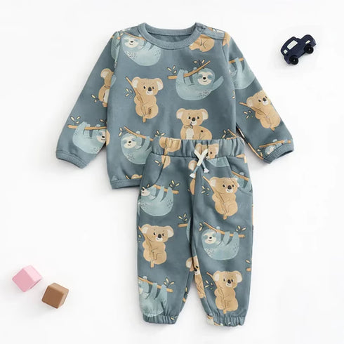 C&A Kids Koala & Sloth Print Sweatshirt and Joggers Set – Blue