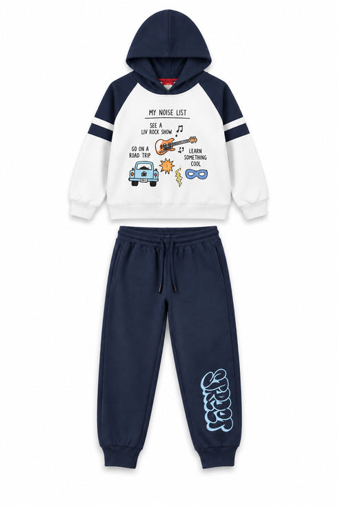 Energiers Kids Light Grey Graphic Hoodie with Navy Sleeves