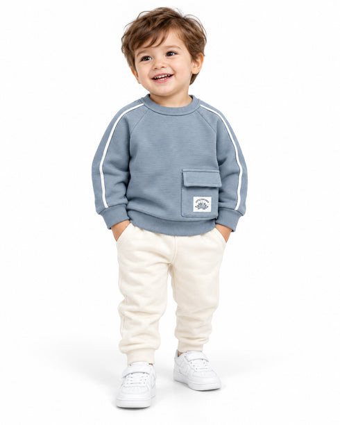 C&A Kids Blue Ribbed Pocket Sweatshirt